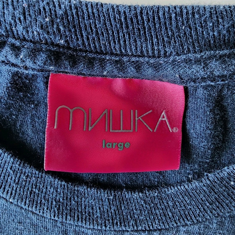 Mishka MNWKA Big Bear Face Logo Graphic Shirt Mens Large Navy Turquoise Dog Wolf - Picture 4 of 6